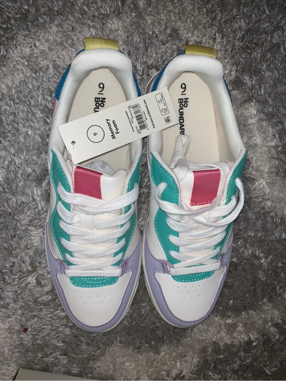 No Boundaries Pastel Colorblock Low Top Sneakers White Teal Pink Size 9 Court